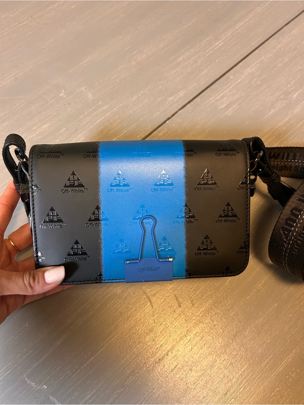 Authentic Off-White Binder Crossbody Bag Black/Blue Leather, Made in Italy